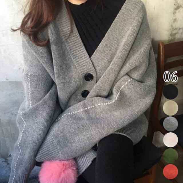 Hot!!!ニット ニットカーディガン カットソー アウター オーバーサイズ レディース 長袖 6色 Vネック