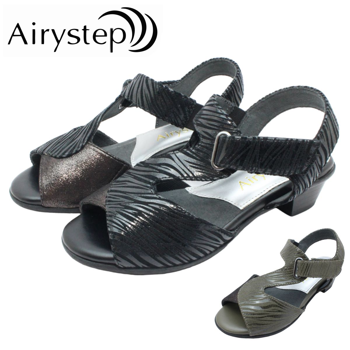 Airystep エアリーステップ レディース コンフォート サンダル 軽量 329 バックバンド オープントゥ ローヒール 婦人 靴 レザー ベルクロ 8,028円