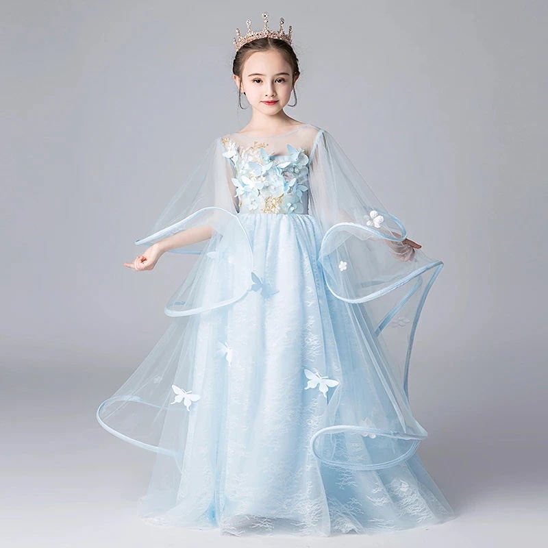 子供ドレス ピアノ発表会 ドレス 袖あり ロングドレス ジュニア フラワーガール ワンピース 女の子 キッズドレス 子どもドレス フォーマルドレス プリンセスドレス aライン 子供服 卒業式 七