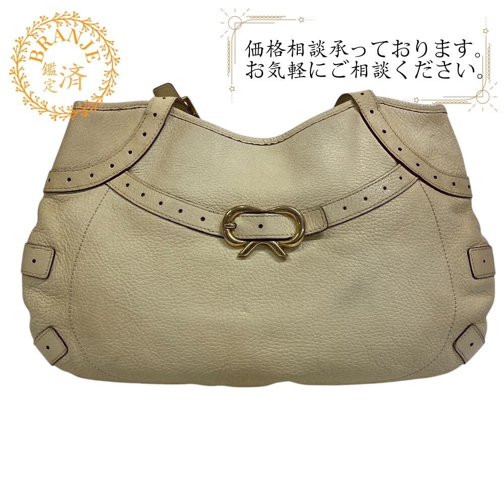 リボン レザー トートバッグ ホワイト ブランド