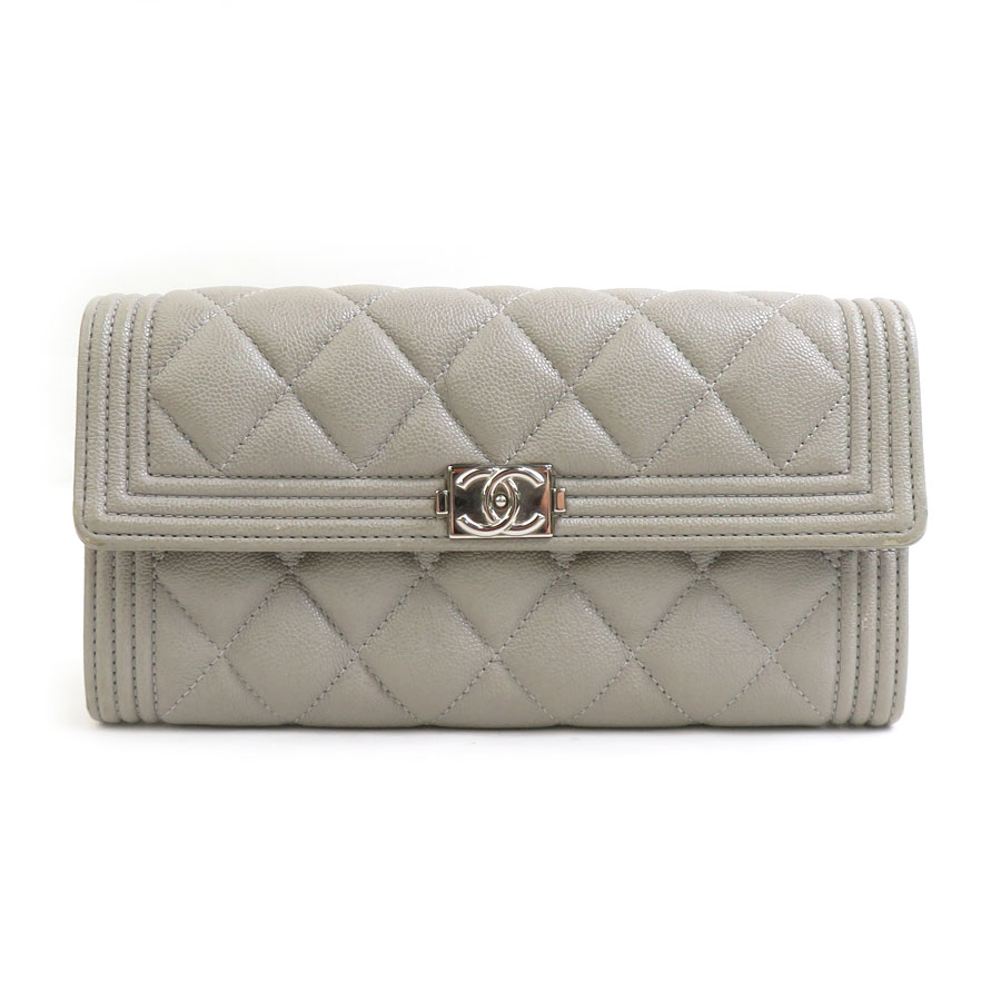 シャネル CHANEL 長財布 ボーイシャネル キャビアスキンレザー グレー レディース h31537g