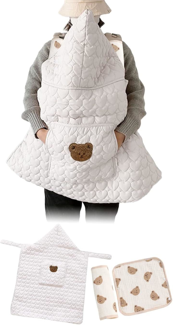 抱っこ紐 防寒ケープ ベビーシェルブランケット 抱っこ紐カバー ベビーカーブランケットにもなる 抱っこひも 防寒カバー 抱っこ紐よだれショルダーカバー付き(白よりのピンク)