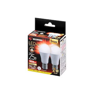 【即納】アイリスオーヤマ LED電球 口金直径17mm 広配光 25W形相当 電球色 2個パック 230 密閉器具対応 LDA2L-G-E17-2T62P