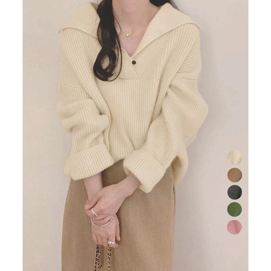 ポロ襟ニットセーター レディース 韓国風