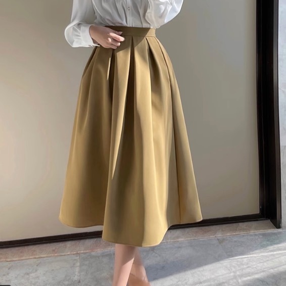 レディース スカート ボトムス デート ロングスカート タックスカート ミモレ ミモレ丈 フレア Aライン かわいい 大人可愛い きれいめ シンプル カジュアル 上品 おしゃれ お洒落 レトロ