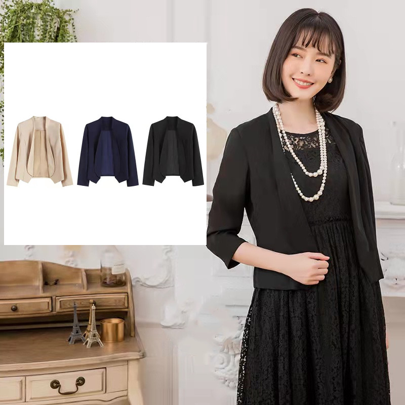 ボレロ レディース ジャケット 大人 黒 ボレロジャケット ペプラム 7分袖 パーティー スーツ 結婚式 フォーマル S M L 20代 30代 40代 OL ママ 母