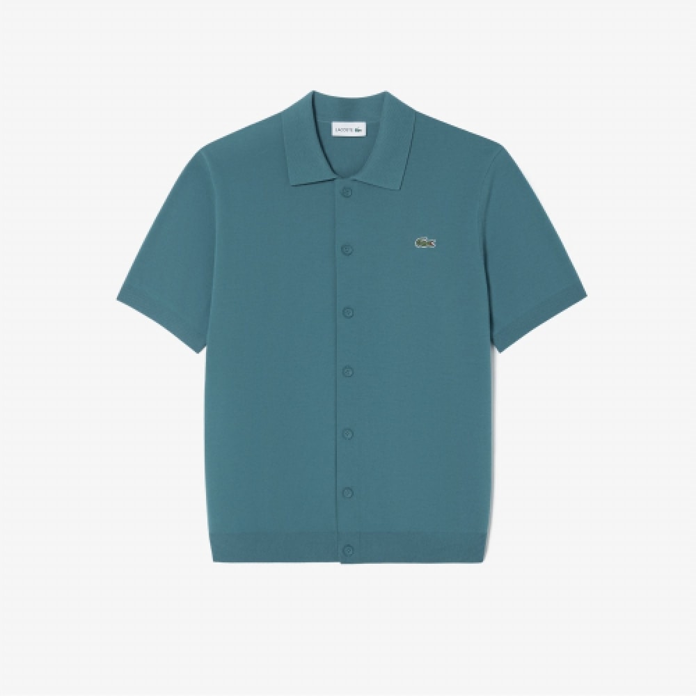 LACOSTE メンズ半袖カラーカーディガン [モスグリーン]