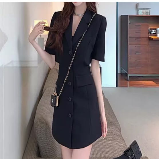 ワンピース レディース ショート 膝上 半袖 Vネック 襟付き タイト スリム 細身 Aライン 前開き 大人可愛い きれいめ シンプル おしゃれ かっこいい こなれ感 ガーリー ルーズ 個性的 クール