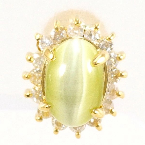 K18 18金 YG ピアス(片耳) クリソベリルキャッツアイ ダイヤ 0.11 ジュエリー 中古 16,070円