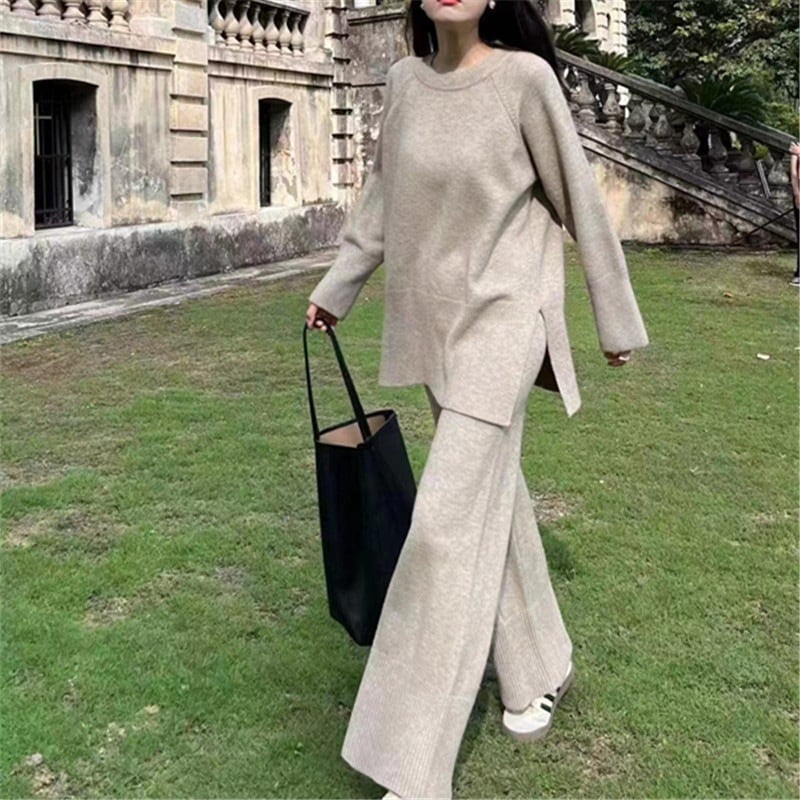 ファッションニットセットレディース2025春秋新作ゆるいカジュアル可愛いセーターワイドパンツ2点セット 5,165円