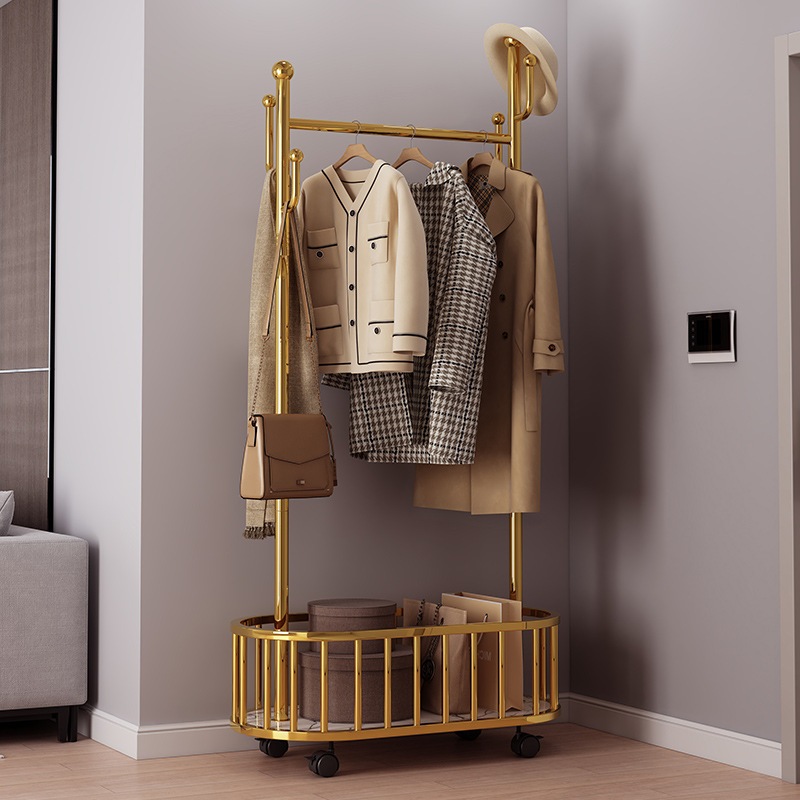 轻奢衣架落地移动挂衣架卧室简易衣服收纳架门口置物架家用衣帽架