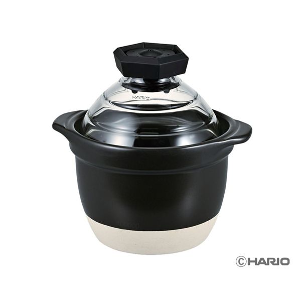 HARIO フタがガラスのご飯釜 （1～2合用） GNR-150-B-W