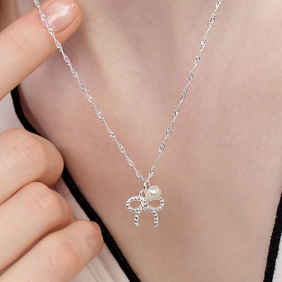 Hei☆[silver925] ribbon string pearl necklace ネックレス Qoo10] Hei ribbon string pearl : 腕時計・アクセサリー