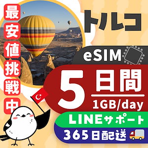 【トルコeSIM】簡単設定／使用日数：５日間／データ容量：１GB（day）／有効期限90日／最短即日発行／パスポート番号不要／データ通信専用