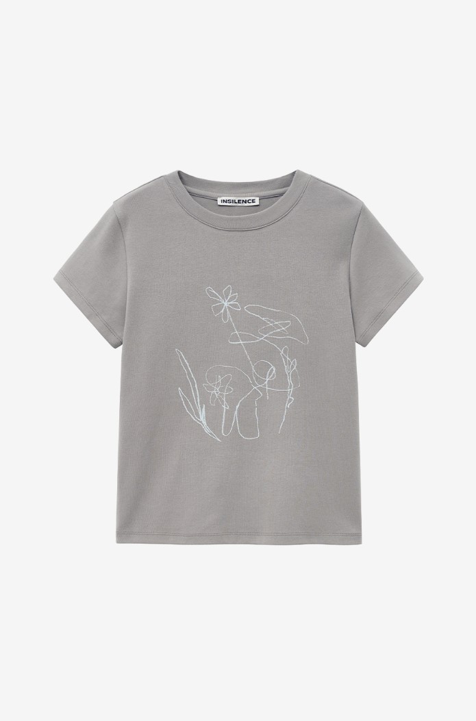 【INSILENCE】 DRAWING FITTED T-SHIRT : ASH BROWN