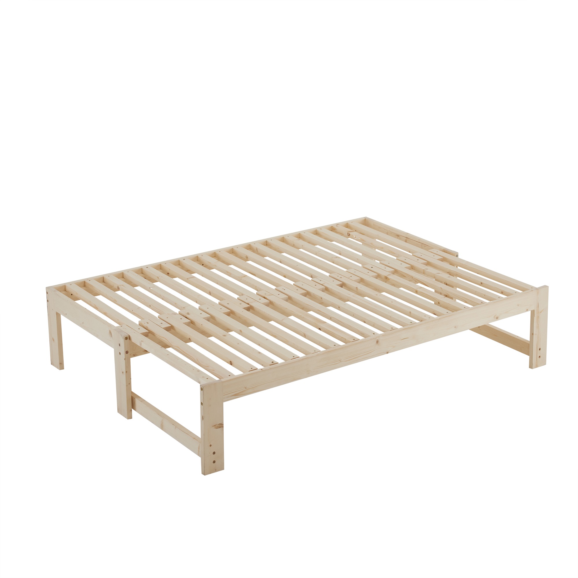 【即日発送】【幅140cm】ソファベッド ディベッド 木製 伸長式ベッド ダブル D 2way 無塗装 天然無垢材 天然木 パイン材 フレームのみ すのこ 幅79～140cm×長さ195cm シングル