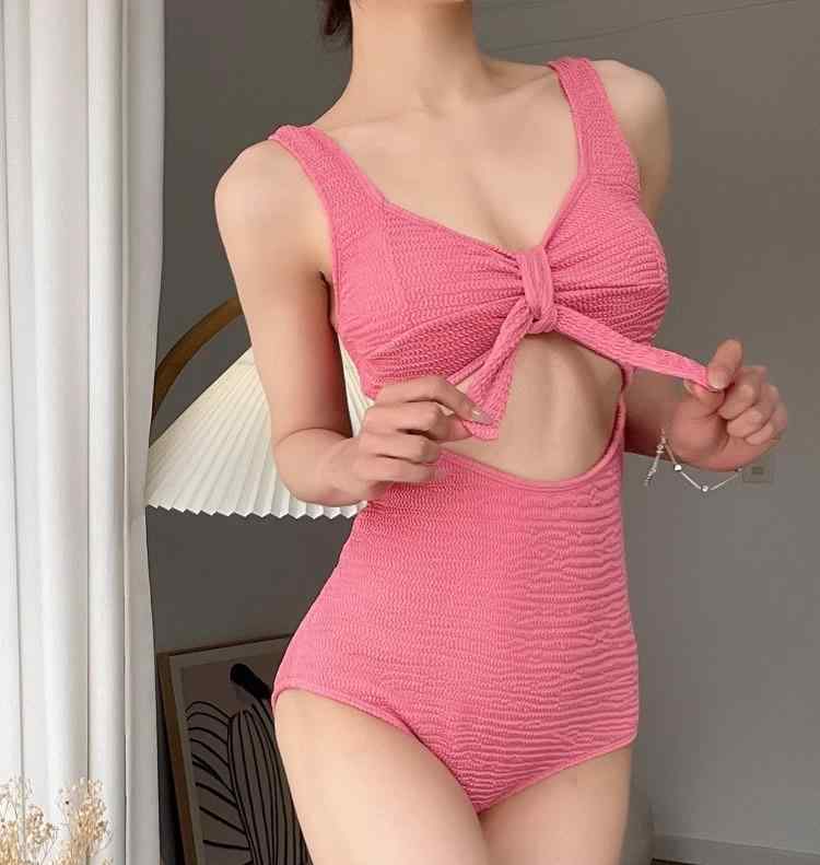 水着 レディース かわいい 夏 プール レジャー 海水浴 ピンク カジュアル ノースリーブ 三角 ワンピース 魅惑的 ハイウエスト