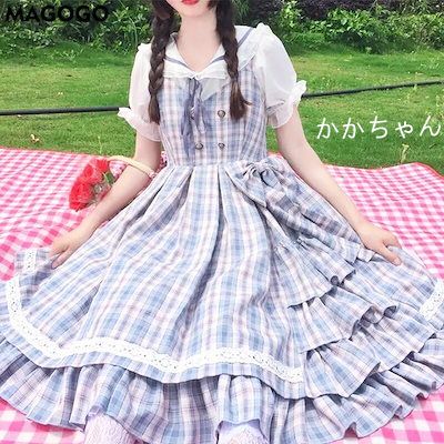 夏の女性ノースリーブグリッドボウロリータドレスギフト半袖シャツニューファッション