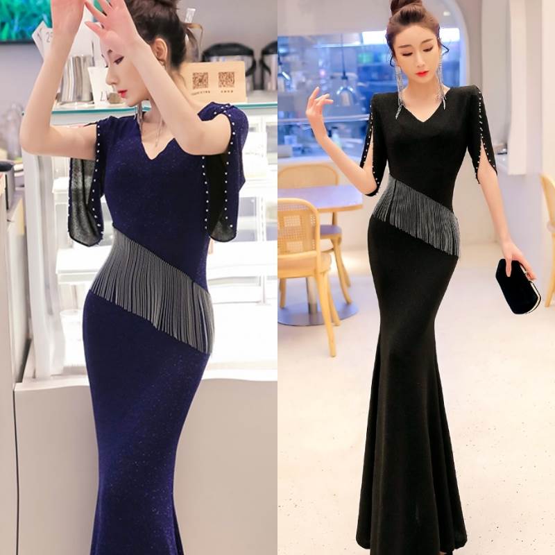 3色 キャバ ドレス ロング レディース セクシー マーメイド 黒 紫 無地 タイト ワンピ おしゃれ Vネック 光沢 ゴージャス ラメ 半袖 フォーマル ドレス 個性的 大きいサイズ xl 2xl