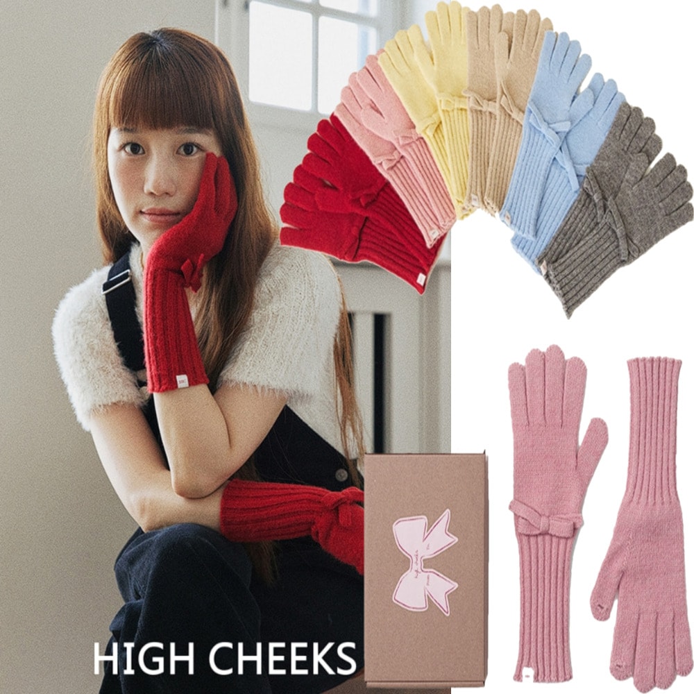 HIGH CHEEKS/Ribbon Finger Hole Gloves(6Colors