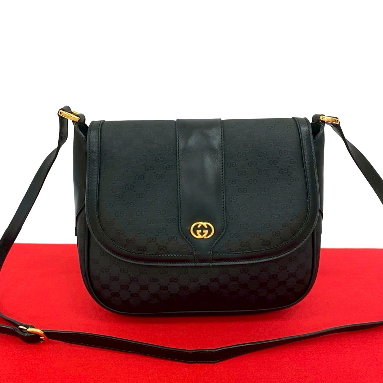 ヴィンテージ マイクロGGショルダーバッグ レザー PVC ブラック 61363