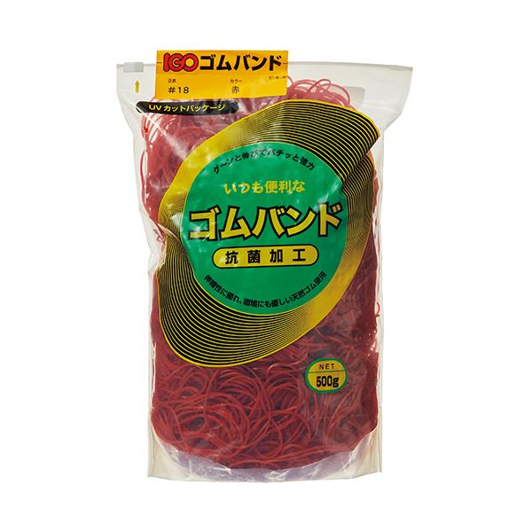 （まとめ）アイジーオー ゴムバンド #18 赤500g #18-TR-M 1袋[x3セット]