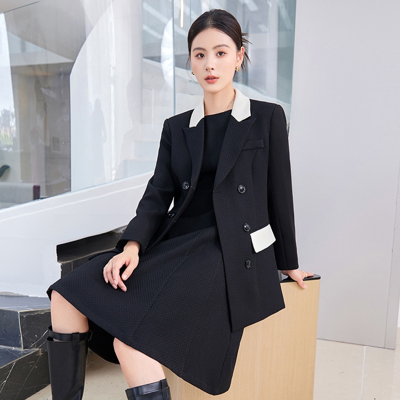2点セット ブラックブレザー 秋冬スーツ着ワンピースセットファッション高級感 通勤OL