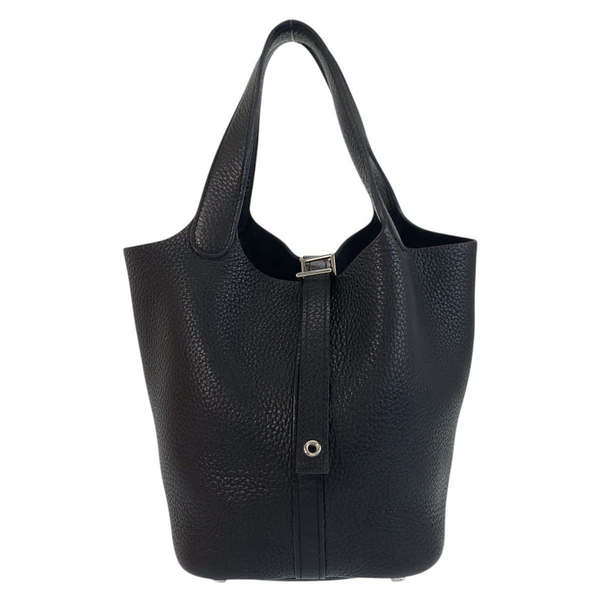 美品 ピコタンロックPM ブラック 黒 シルバー金具 トリヨンクレマンス ハンドバッグ P刻印 レディース 502198