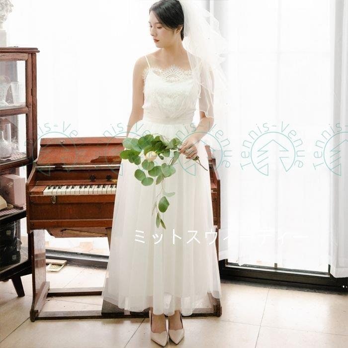 ウエディングドレス マキシドレス キャミソール 結婚式ワンピース チュール Aラインドレス シンプル