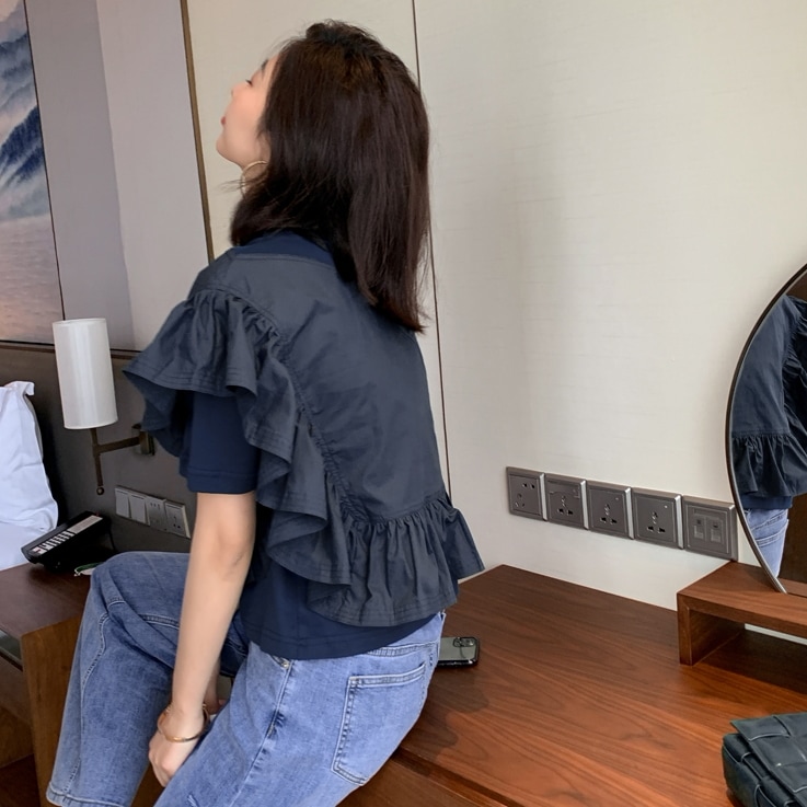 トップス Tシャツ ブラウス プルオーバー 半袖 フレアスリーブ ラウンドネック フレア フリル 大人可愛い きれいめ シンプル 大人 上品 お洒落 大人可愛い こなれ感 ラフ ラブリー