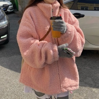 アウター コート ピンク ブルゾン ジャケット シャンパー 韓国流行 上着 もこもこアウター