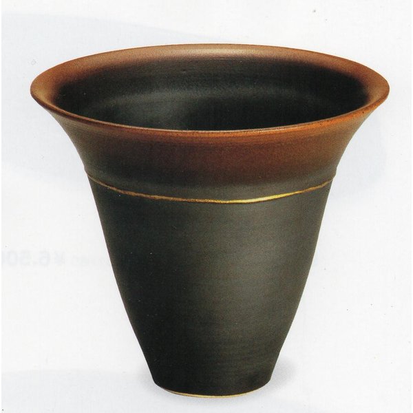 茶ぼかし金線ラッパ花器（信楽焼き陶器花瓶花入れ花器壺壷つぼ水盤フラワーベース生け花アレンジ華道Ｉ）