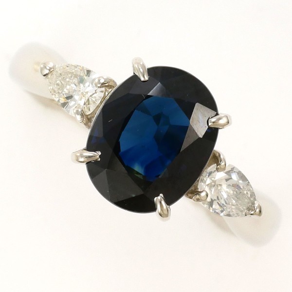 PT850 プラチナ リング 11号 サファイア 2.38 ダイヤ 0.26 カード鑑別書 中古