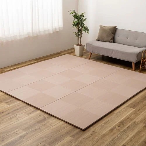 【メーカー直送品】萩原 【9枚組】い草風置き畳 市松模様 約82×82×2.5cm ピンク