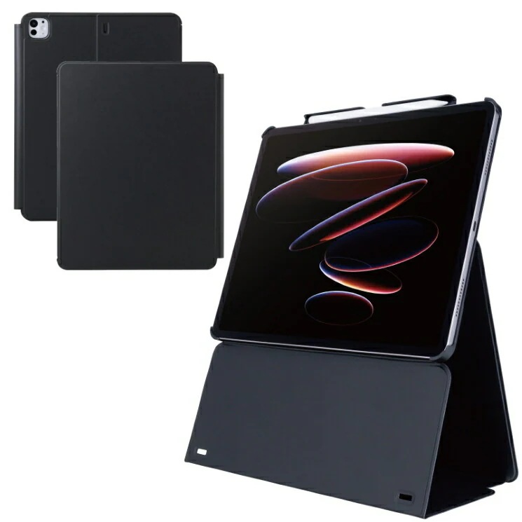 エレコム iPad Pro ケース 13インチ ( M4 ) 高さ調整フラップ カバー Apple Pencil収納 フリーアングル スタンド オートスリープ機能 ブラック TB-A25PLWVH2B