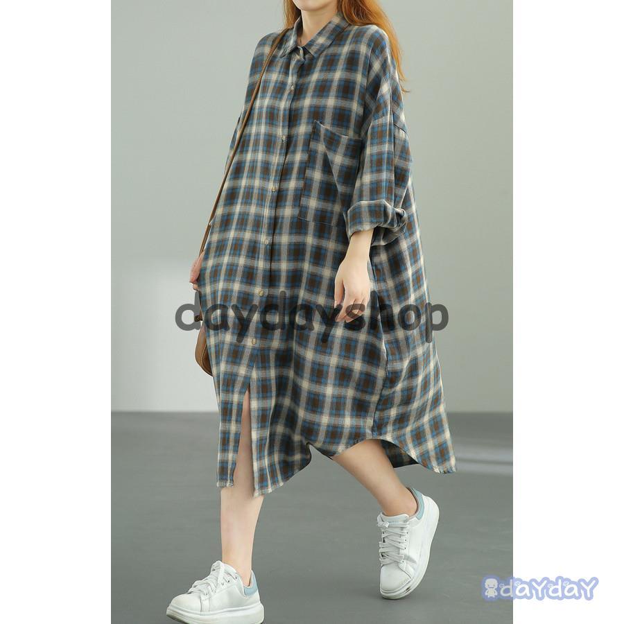シャツワンピース ワンピース チェック柄 チェックシャツ ビッグシルエット ロング丈シャツ シャツ ワンピース