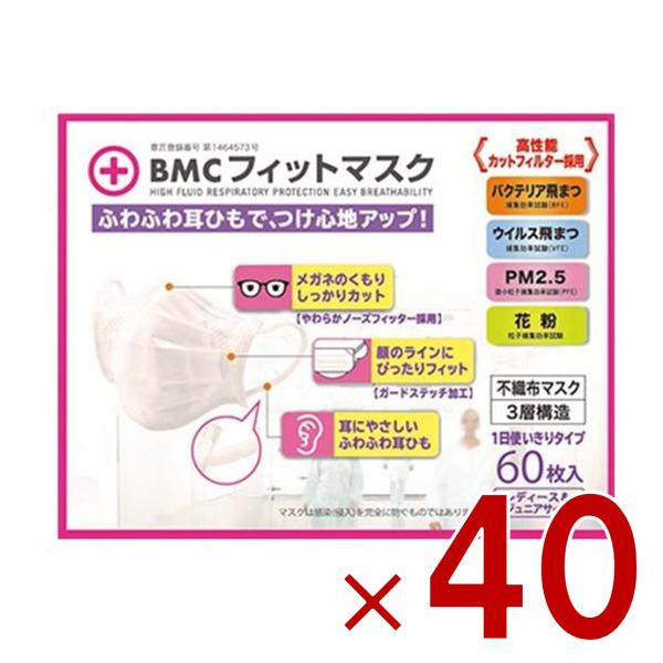 BMCフィットマスク レディース ジュニア サイズ 60枚入 マスク 女性用 子ども用 小さめ 40個