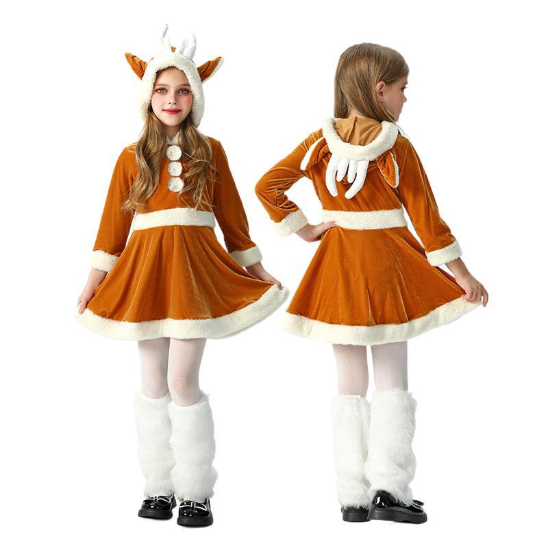 2025 クリスマス子供服 エルクドレス クリスマス子供服 女の子 赤ちゃん サンタクロース 長袖 ヨーロッパとアメリカ