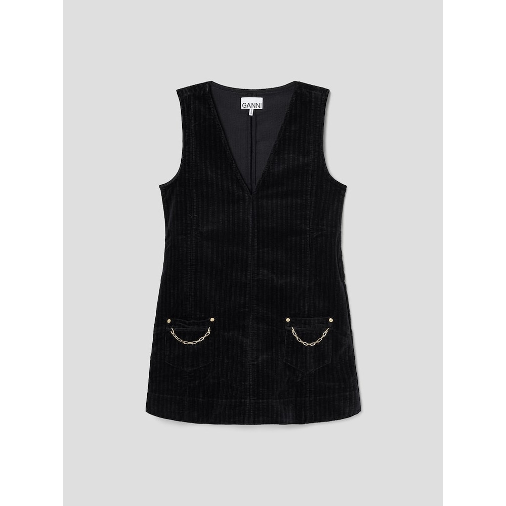 GANNI ストレッチコーデュロイミニドレス-ブラック QN5171R085