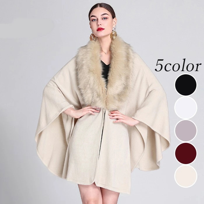 5カラー ケープ コート レディース コーデ 大きいサイズ コート 冬 ケープ ファー付き ポンチョコート ファーコート 肩掛け 羽織 アウター マント フェイクファー カシミヤタッチ 着物 上品カジ