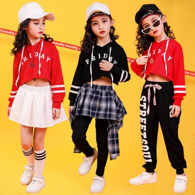 女の子 ストリートダンス セット ヒップホップ ショー 応援団 格子のスカート 衣装 65％以上節約 韓国版 子供 選択