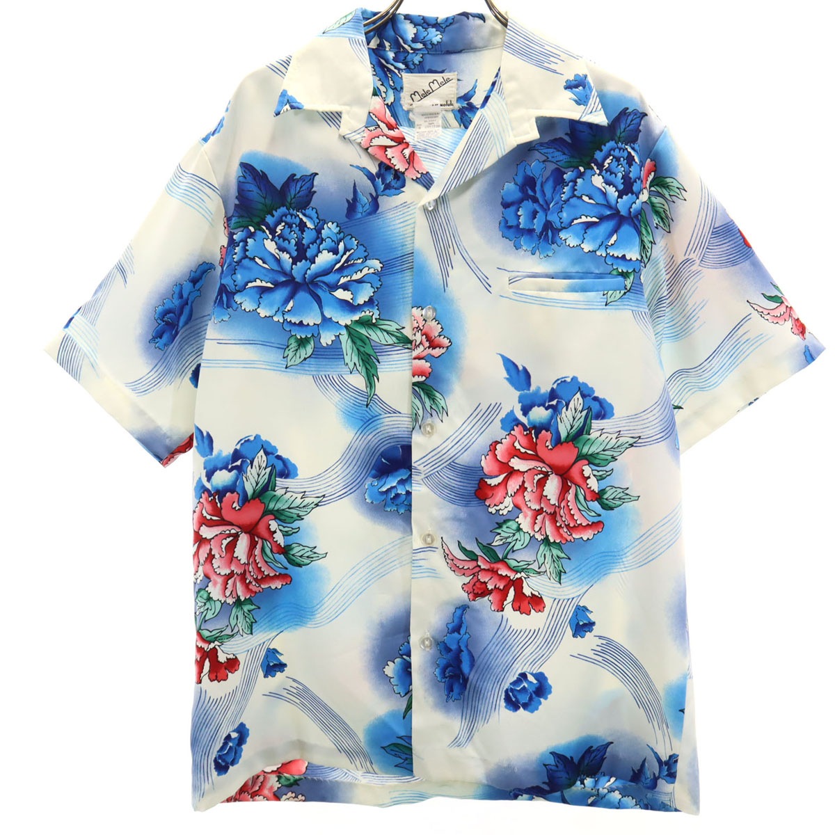 melemele メレメレ 70s 80s USA製 ヴィンテージ 花柄 半袖 アロハシャツ M アイボリー 開襟 メンズ 古着