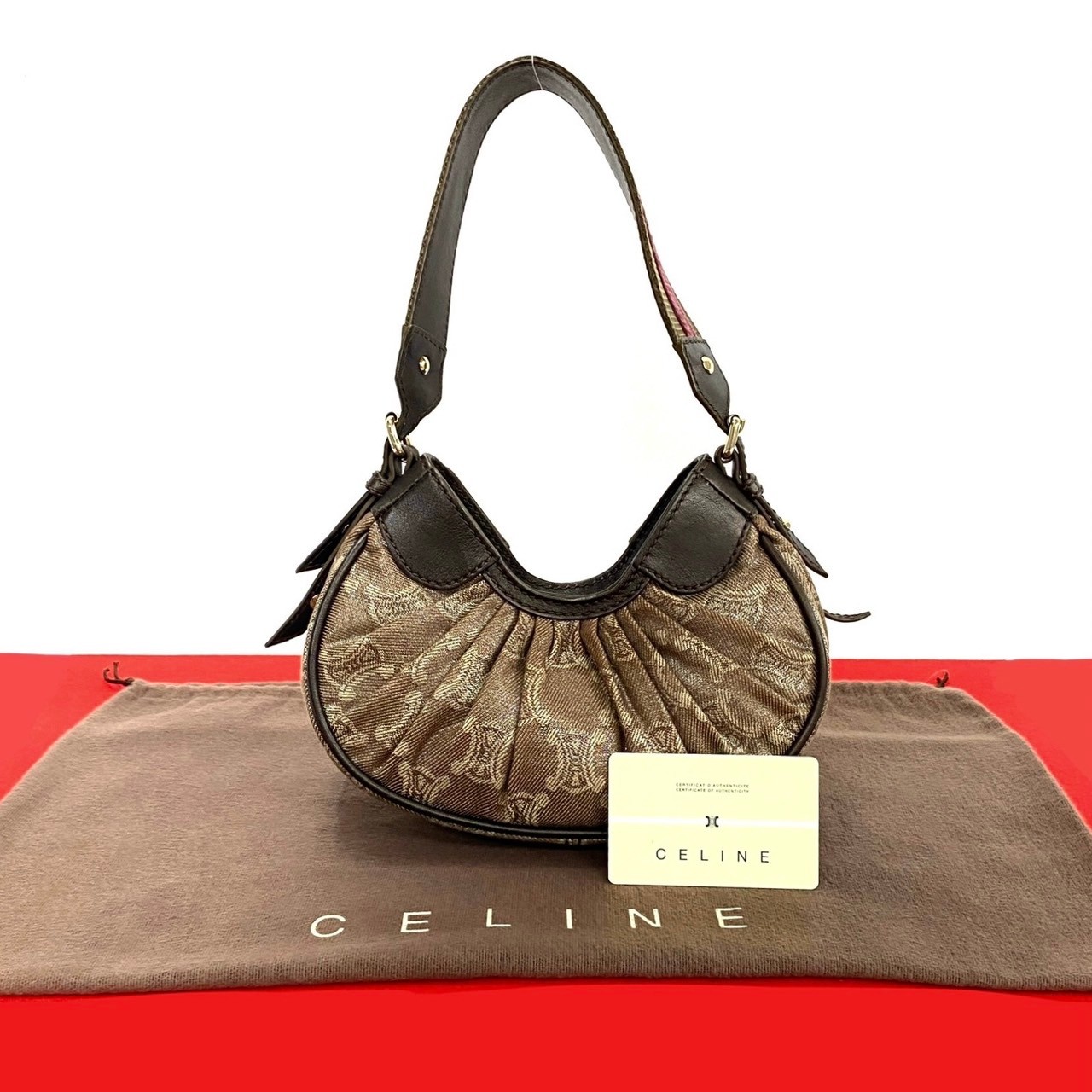 トリオンフ ロゴ 柄ハンドバッグ レザー キャンバス ブラウン 104-3