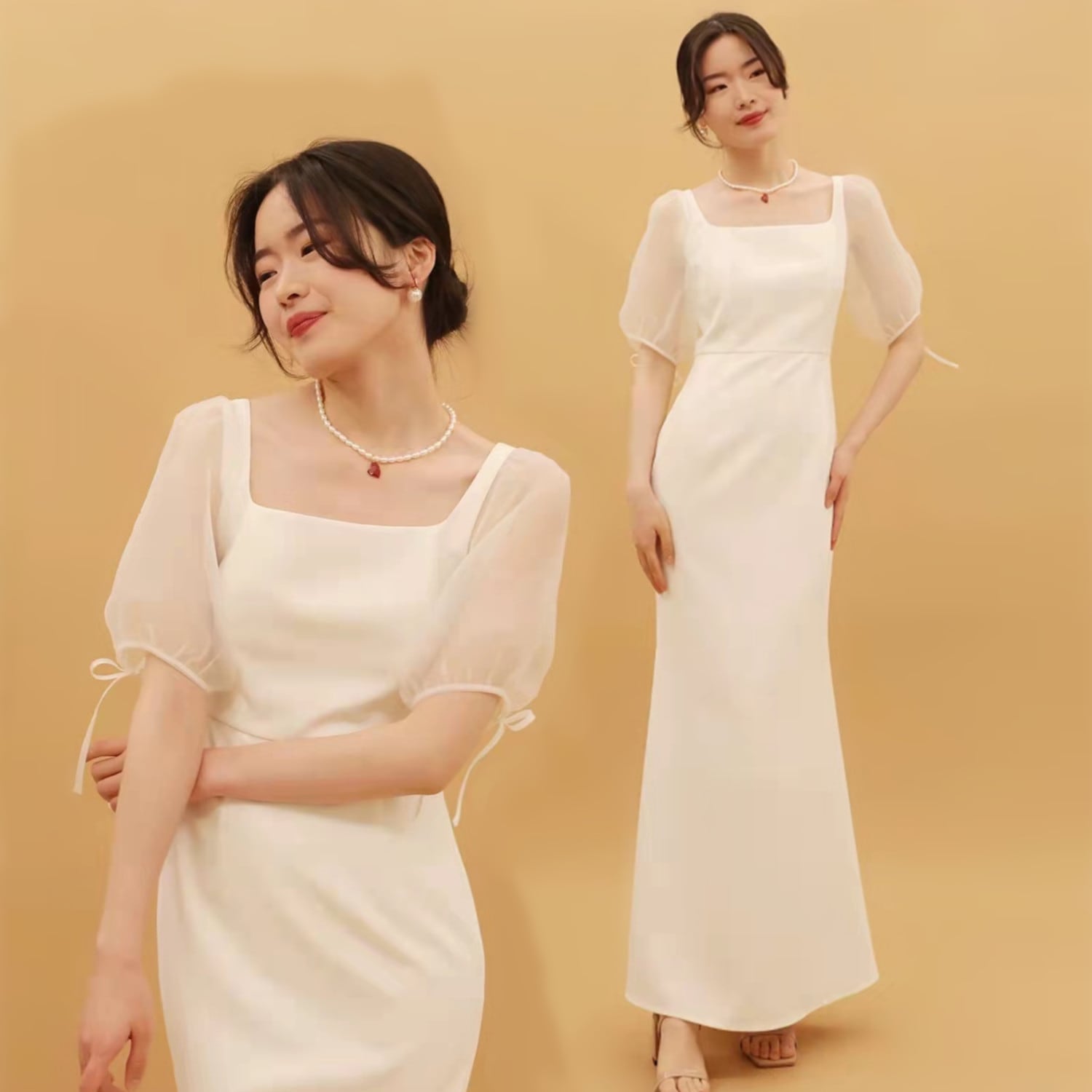 ワンピースウェディングドレス パーティードレス プリンセスドレス簡潔である 泡袖 旅行撮影ブライダル