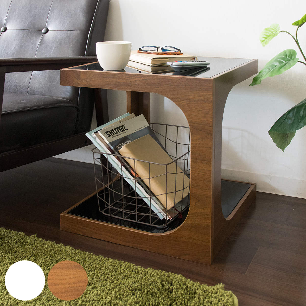 サイドテーブル 高さ45cm ガラス天板 木製 テーブル ナイトテーブル ソファーテーブル ガラス キューブ スクエア おしゃれ 北欧 シンプル モダン 収納 スペース付き 白 ブラウン 6,462円