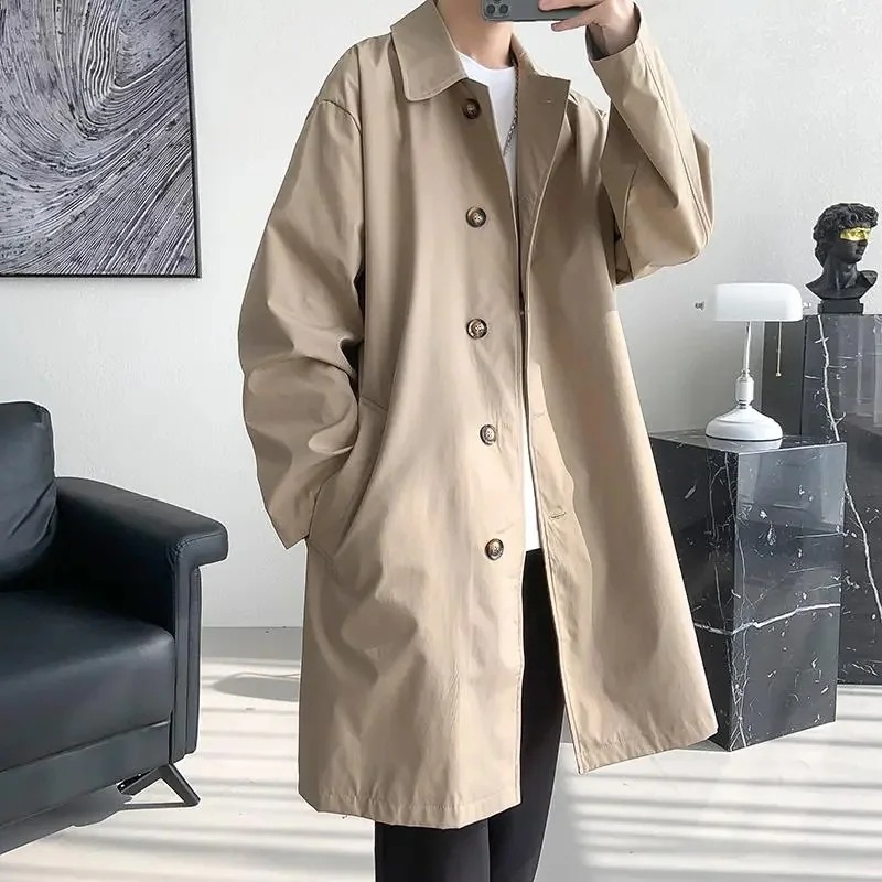 春トレンチコート レディース セミロング cityboyパーカー男カーキミディアムコートデブビッグサイズ高級感コート