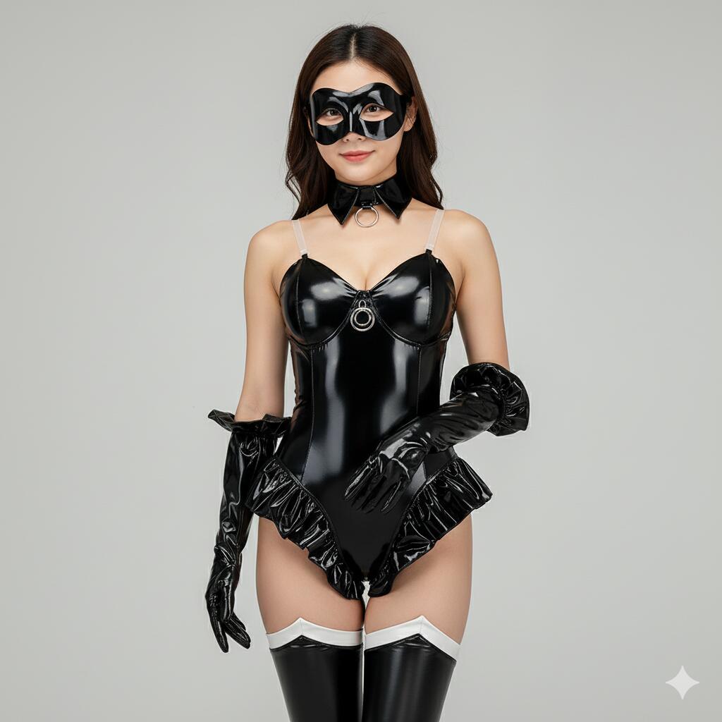 150 【NEWタイプ追加】 セクシー コスプレ レザー レオタード 女王様 フェイク エナメル 光沢 ハイレグ ボンテージ 小悪魔 仮装 コスチューム ハロウィン レディース ワンサイズ　ブラック