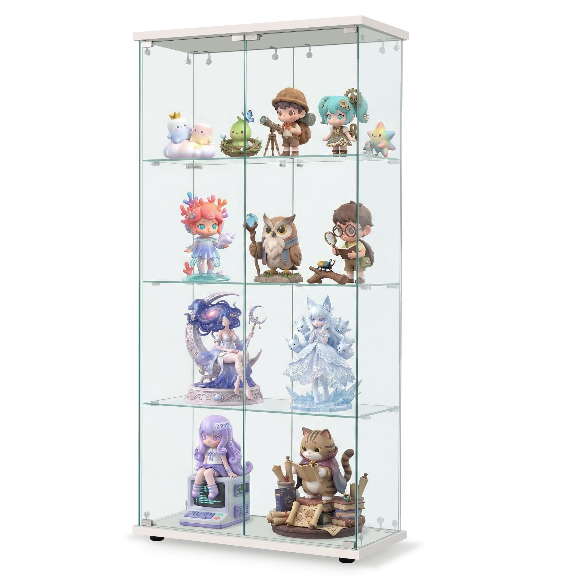 【国内出荷は送.料.無.料】コレクションケース 両扉タイプ 大型 ワイドタイプ ガラスディスプレイキャビネット フィギュアケース 4段 強化ガラス 全面ガラス サイズ:幅80.5×奥行36.5×高さ1
