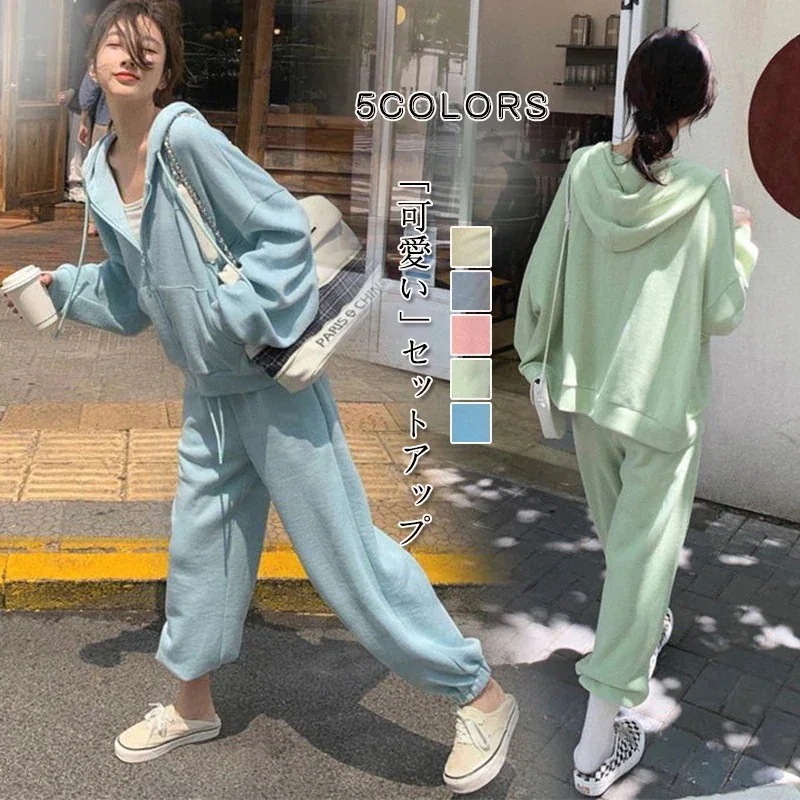 2025作カジュアルセットアップレディースパーカースウェット上下セット運動ワイドパンツ二点セット着痩せ大きいサイズ上下セット