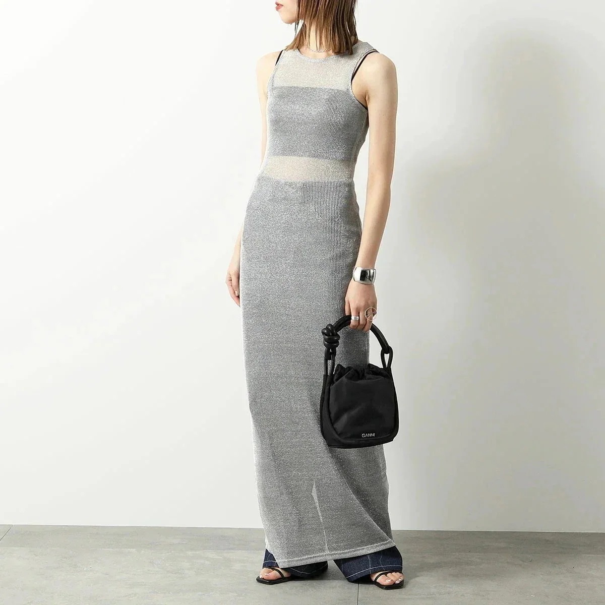 GHOSPELL ゴスペル ワンピ―ス Regina Mesh Maxi Dress レディース メッシュ ノースリーブ ロング丈 ストレッチ クルーネック S 【mega】